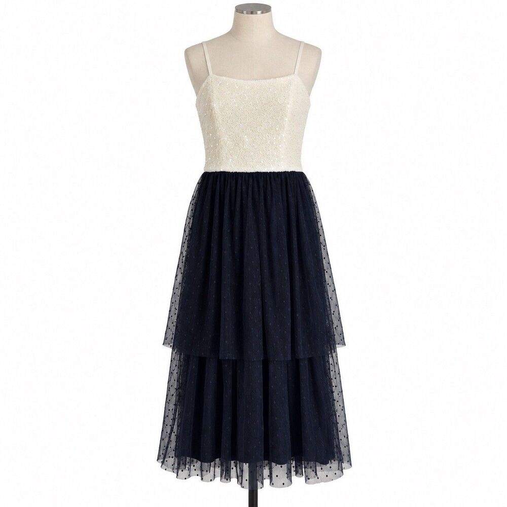 Dress The Population Women’s M Ivory Sequin Black Tulle Midi Cocktail Dress